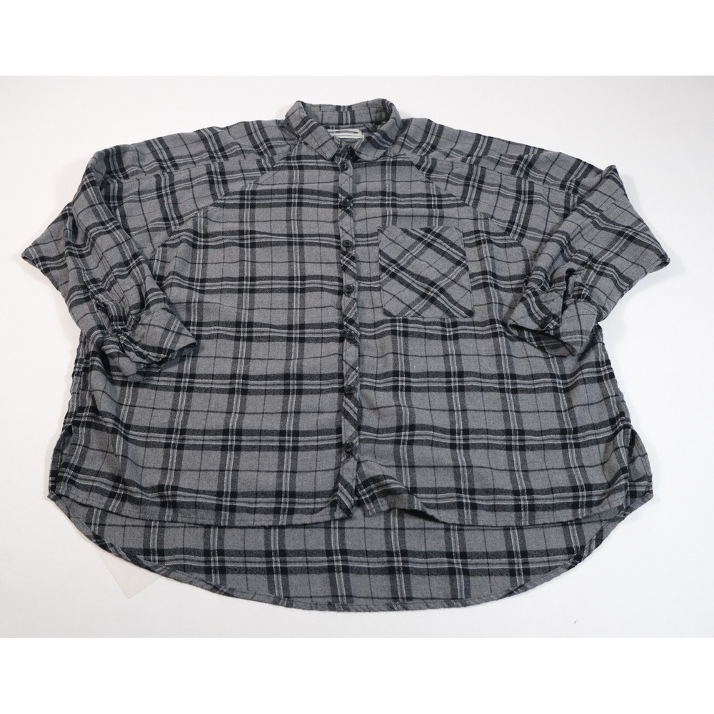 Urban Outfitters Button Down Women S Grey Plaid Flannel 3/4 Sleeve Oversized Top